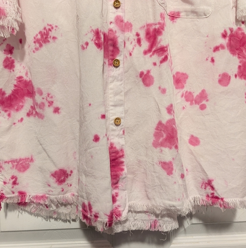 White Birch Tie Dye Button Down Shirt Pink White Medium - Picture 7 of 15